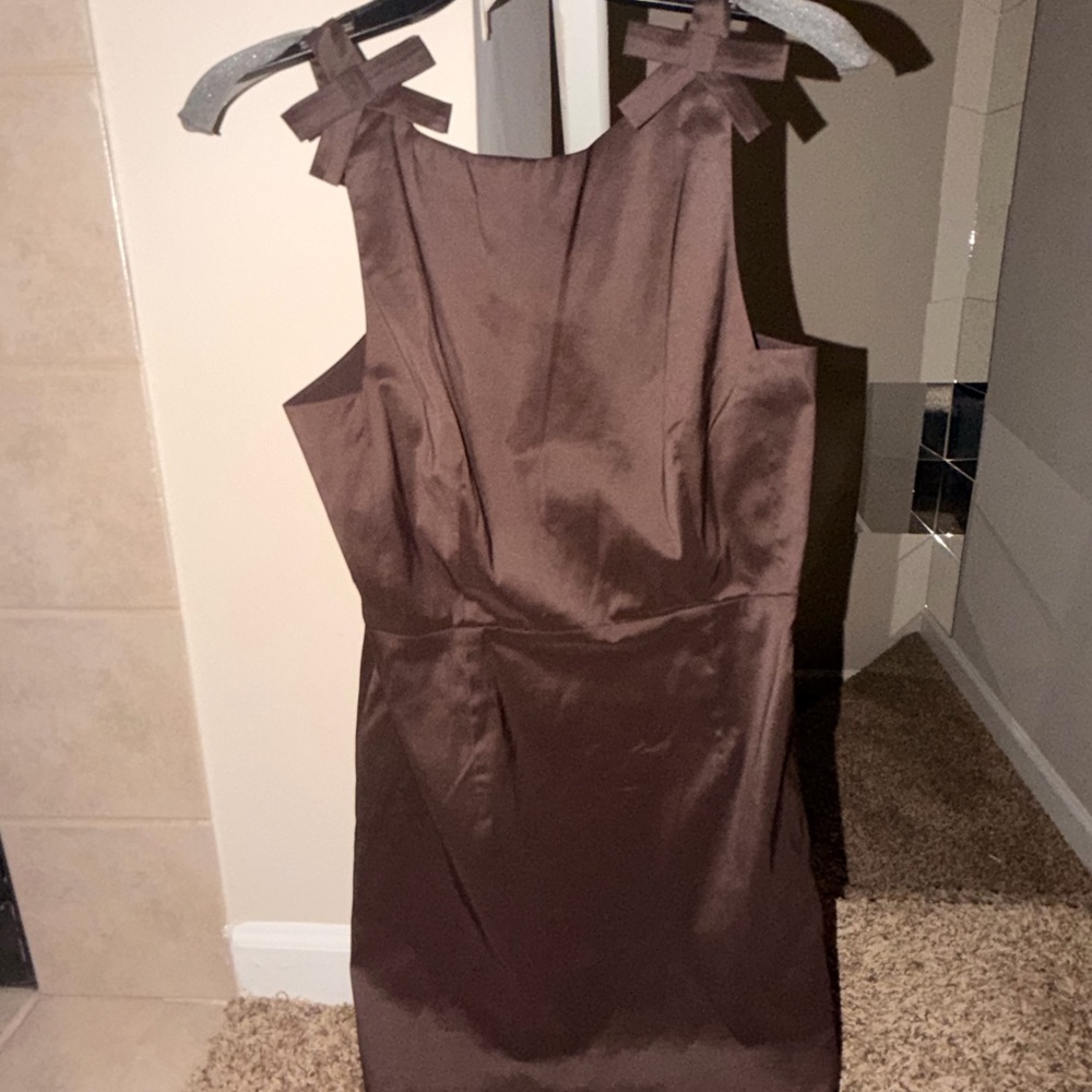 Chic Brown Mini Dress with Bow Accents